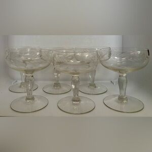 Set of 6 Blown Glass Cordial Glasses with Etched Grapes and Leaves